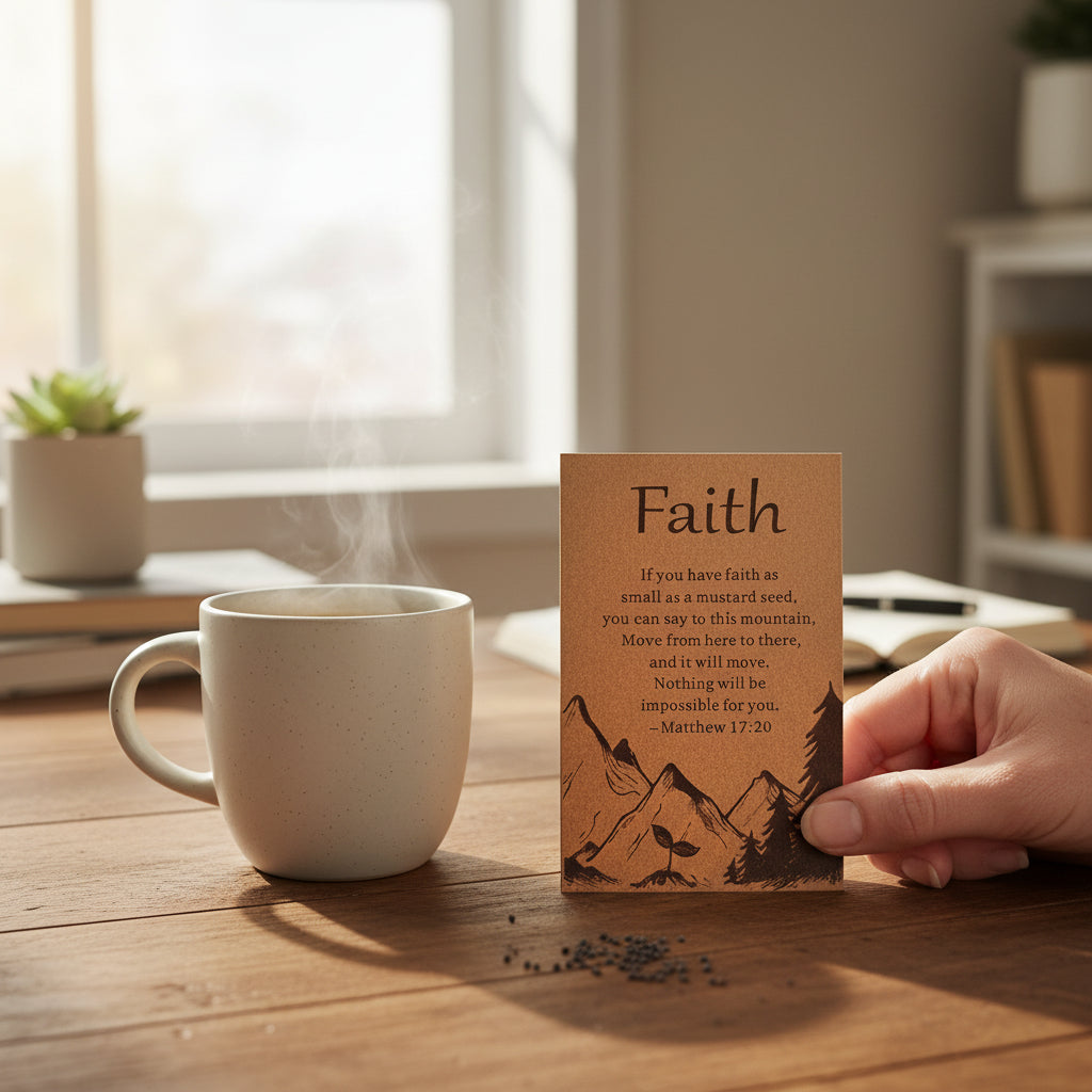 Faith Keepsake Gift Set – Thumbprint Cross, Mustard Seed Jar & Prayer Card - Heavenly Treasures