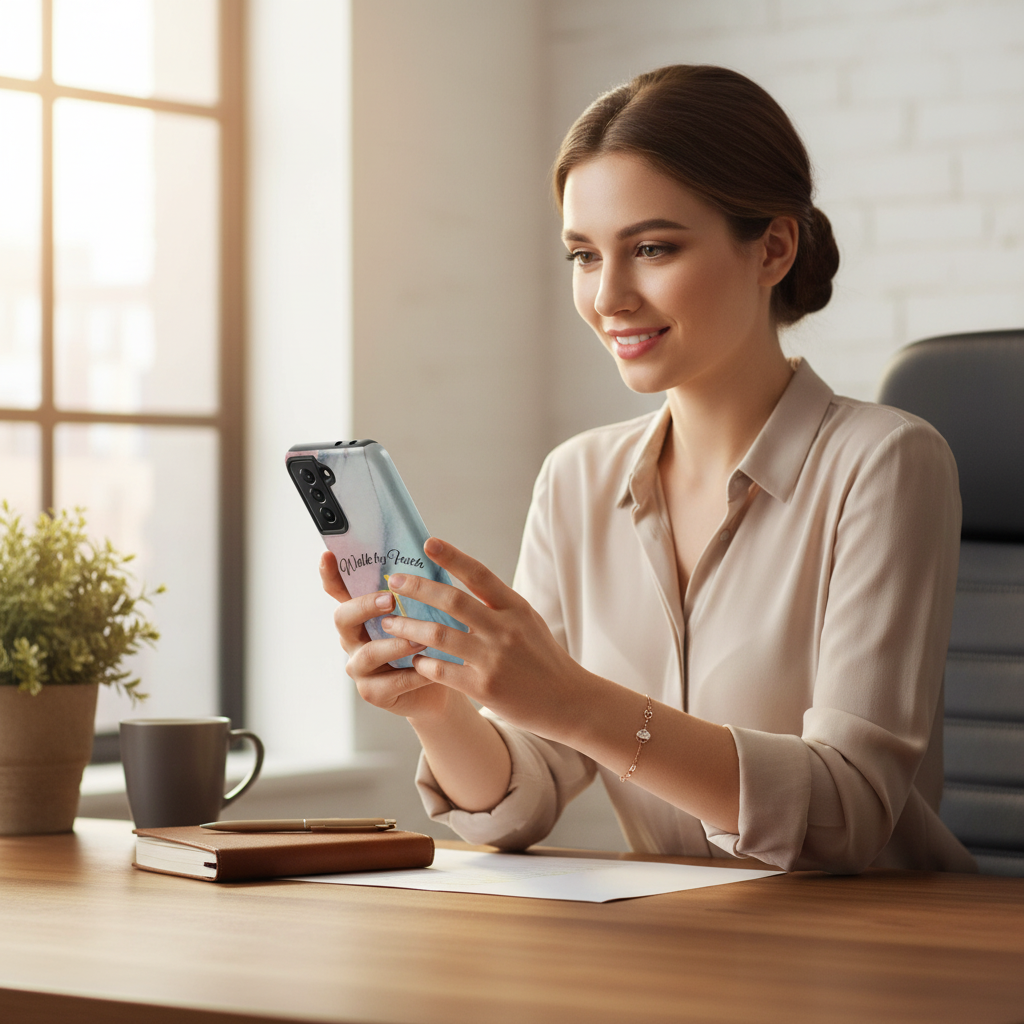 Samsung Galaxy Tough Phone Case – Walk by Faith Scripture Design with Gold Cross | 2 Corinthians 5:7 Christian Faith Phone Cover - Heavenly Treasures