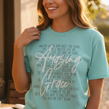 Amazing Grace Christian T-Shirt – Faith Hymn Tee for Women, Jesus Shirt, Inspirational Scripture Shirt, Religious Gift Apparel - Heavenly Treasures