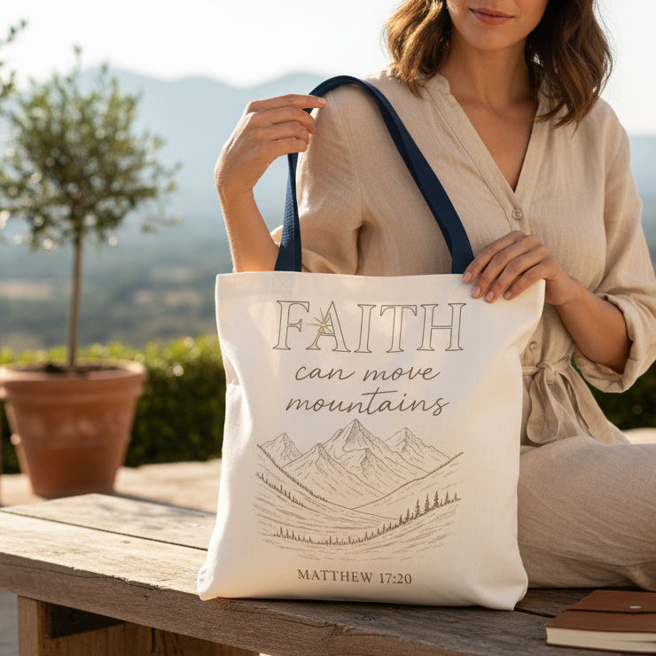 Faith Can Move Mountains Tote Bag – Matthew 17:20 Christian Faith Tote - Heavenly Treasures