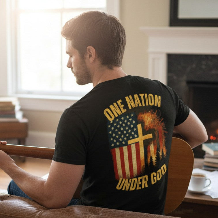 Vintage American Flag Shirt Christian Cross Design Faith Patriotic Apparel Religious Freedom Tshirt Premium DTG Print Quality Bold Statement Clothing Inspirational Faith Message Heritage Pride Expression Church Event Wear Patriotic Holiday