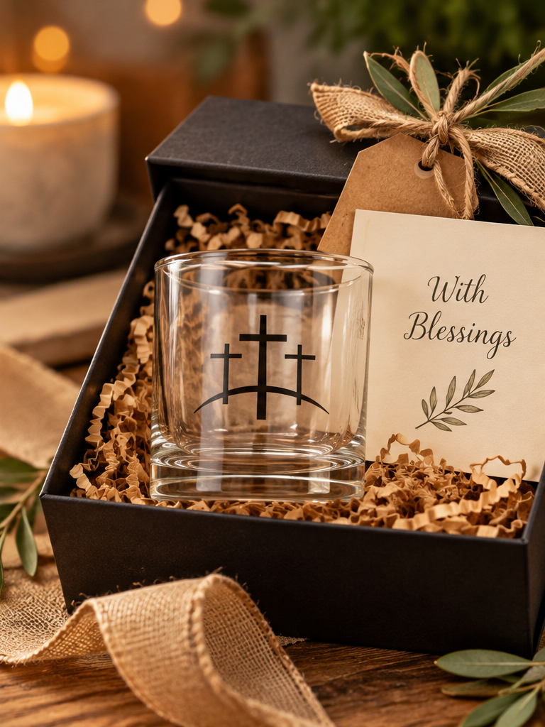 Calvary Cross rocks glass presented as a gift