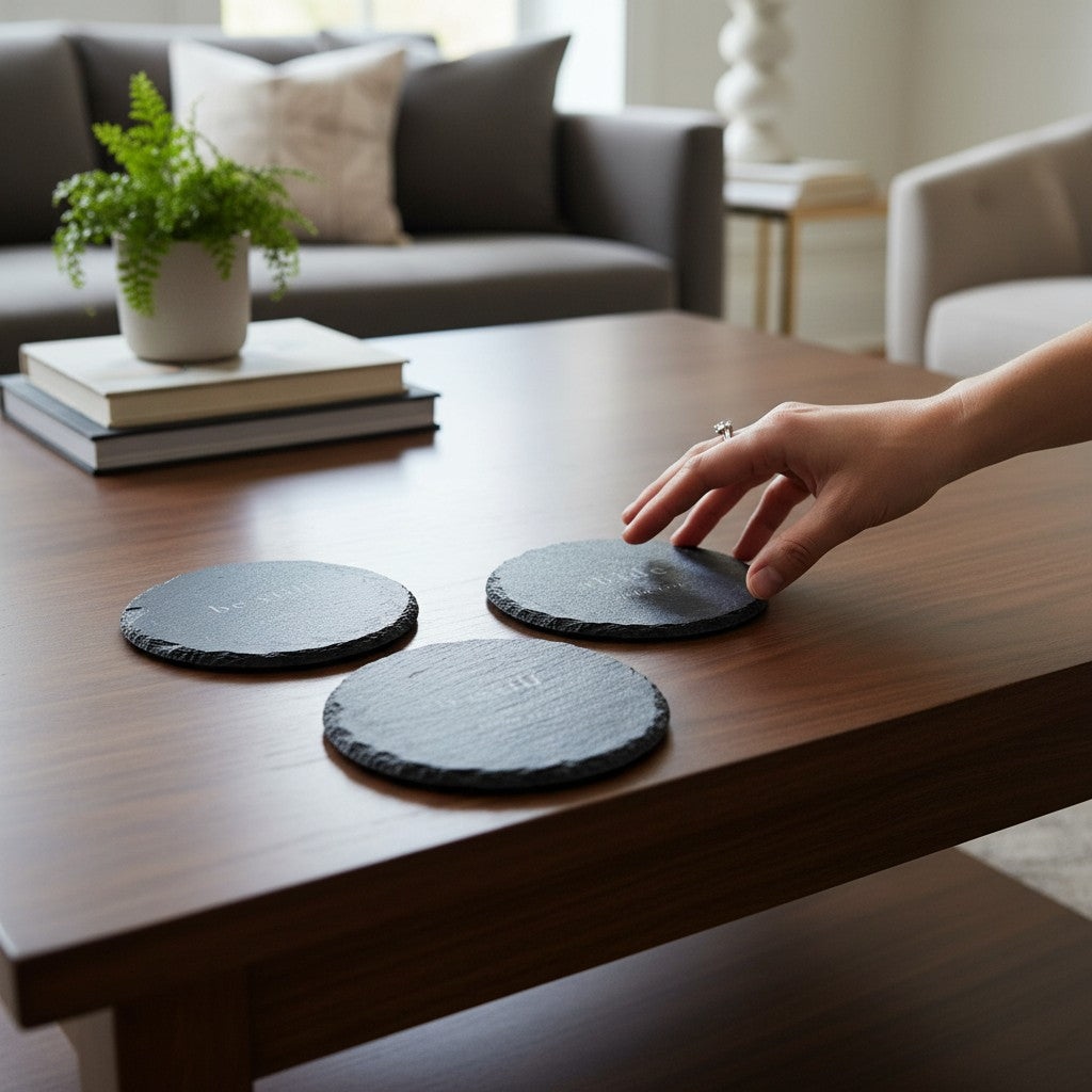Scripture Slate Coaster Set – Engraved Bible Verse Christian Home Gift