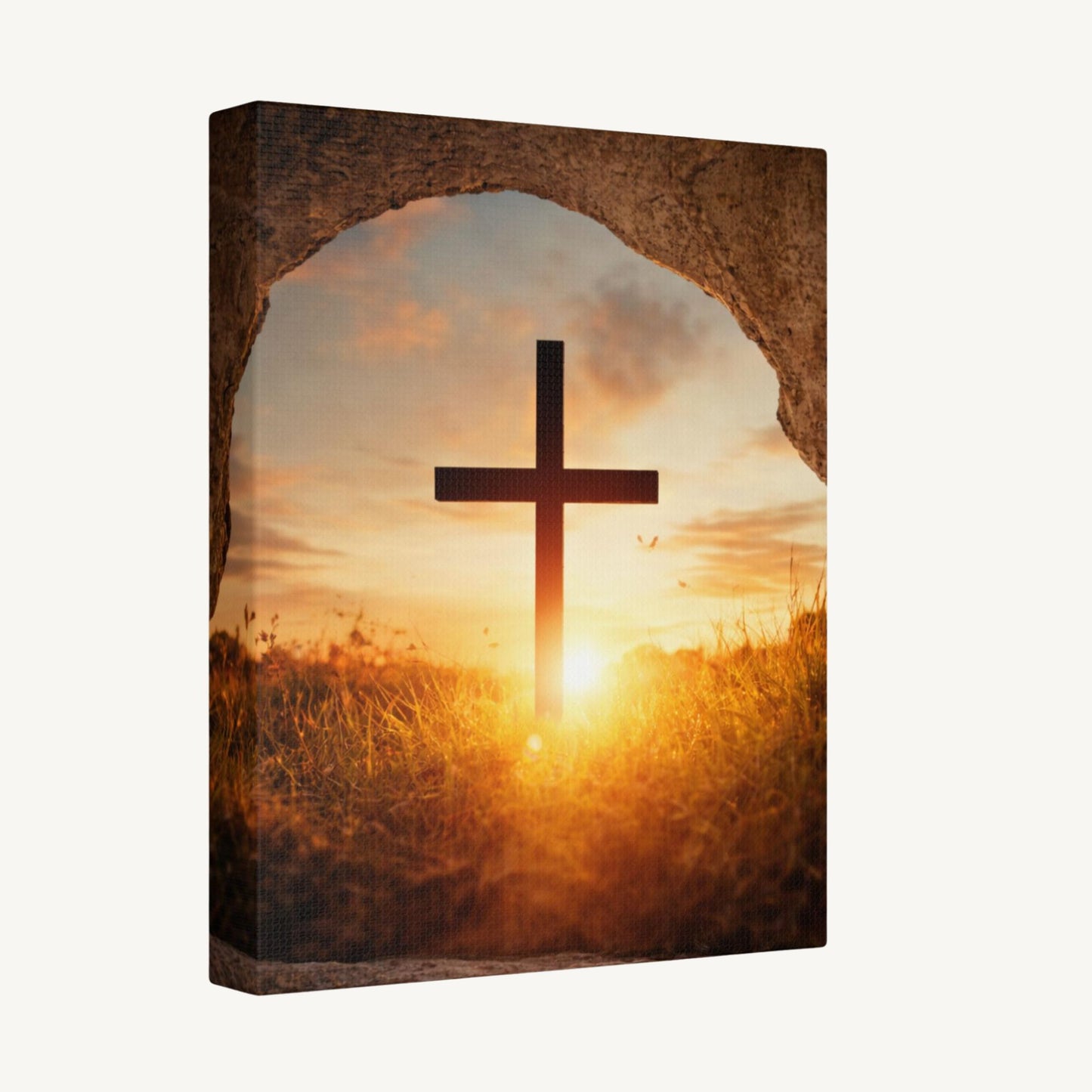Hope at Daybreak – Sunrise Cross Canvas Wall Art | Christian Faith Decor for Prayer Spaces & Quiet Mornings - Heavenly Treasures