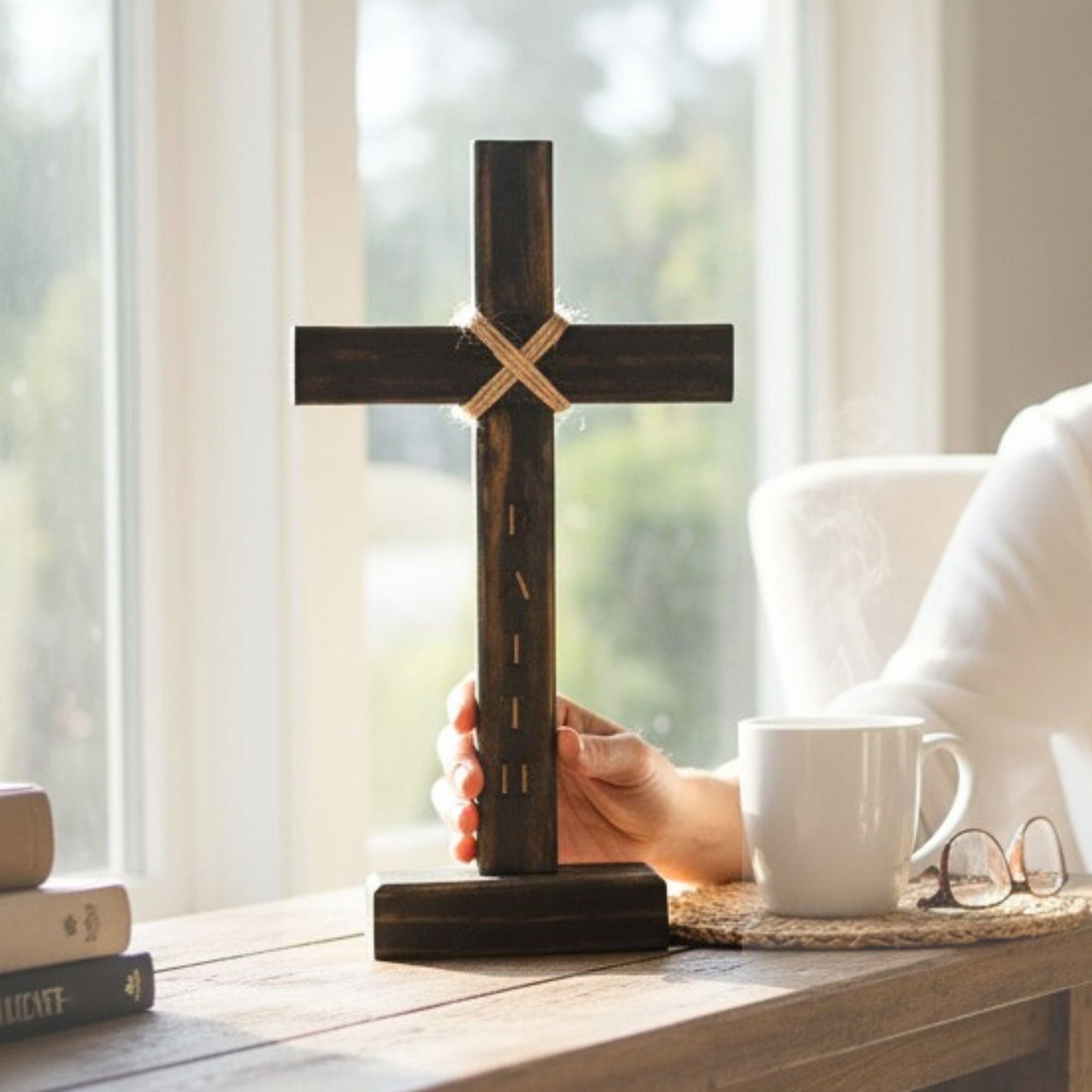Wooden Tabletop Cross – Gentle Faith Reminder for Prayer Corner Accent - Heavenly Treasures