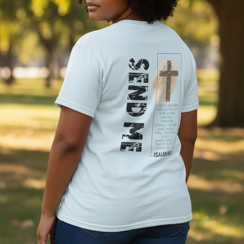 “Send Me” Isaiah 6:8 Christian T-Shirt – Here Am I Lord Tee, Missionary Shirt, Faith Scripture Tee, Inspirational Christian Apparel Gift - Heavenly Treasures