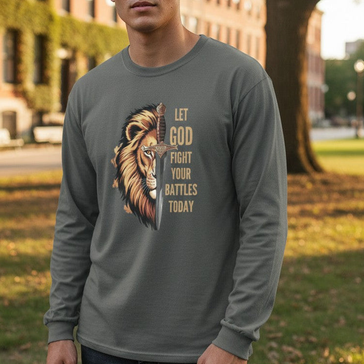 Let God Fight Your Battles Christian Long Sleeve Shirt • Faith Graphic Tee • Spiritual Encouragement Shirt for Women & Men • Christian Gift - Heavenly Treasures