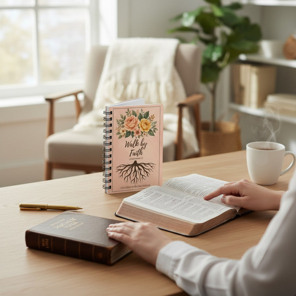 Walk by Faith Christian Journal – 2 Corinthians 5:7 Prayer & Reflection Notebook, Faith Gift for Women - Heavenly Treasures